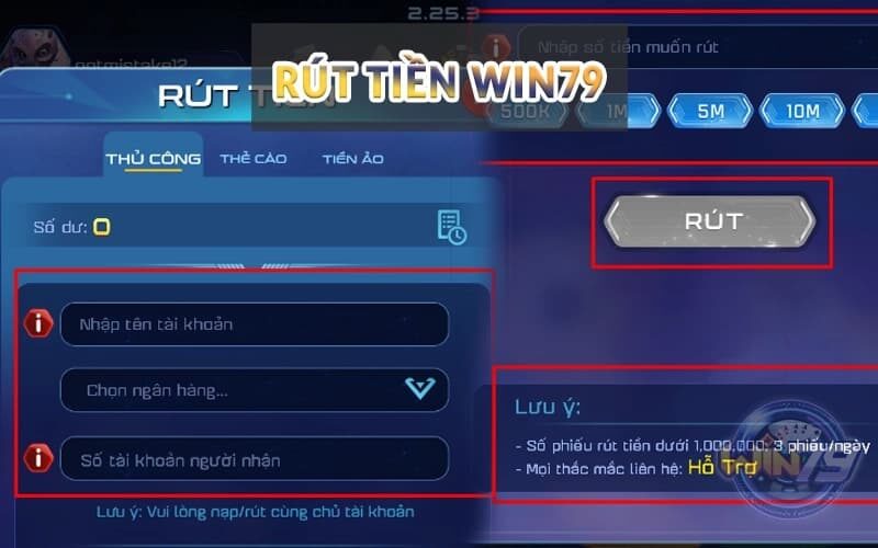 Giao dịch nạp rút tiền tại Win79