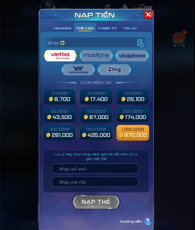 Nạp tiền Win79
