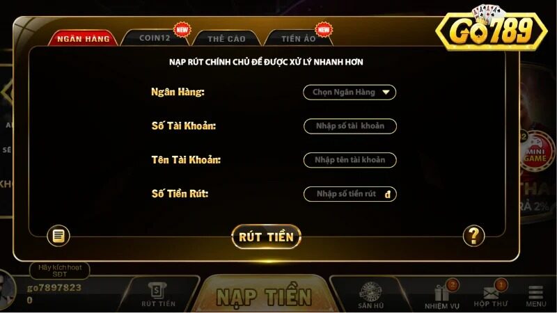 Thủ tục rút tiền Go789 chi tiết