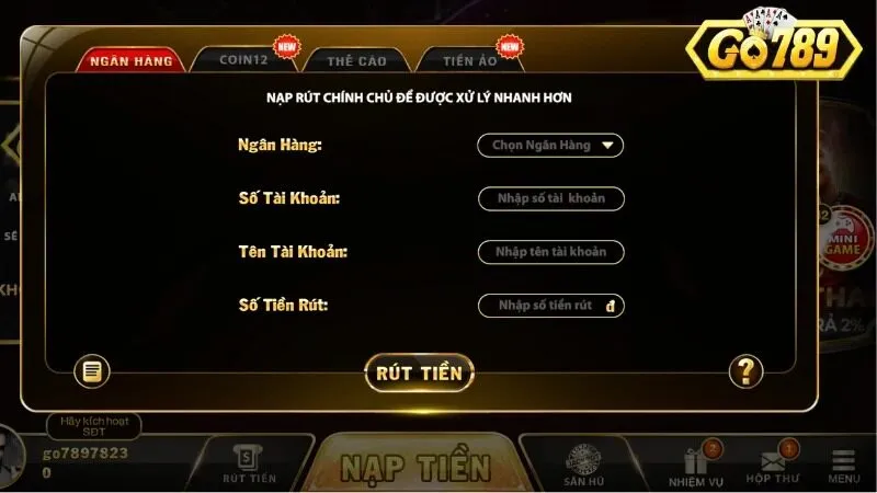Thủ tục rút tiền Go789 chi tiết