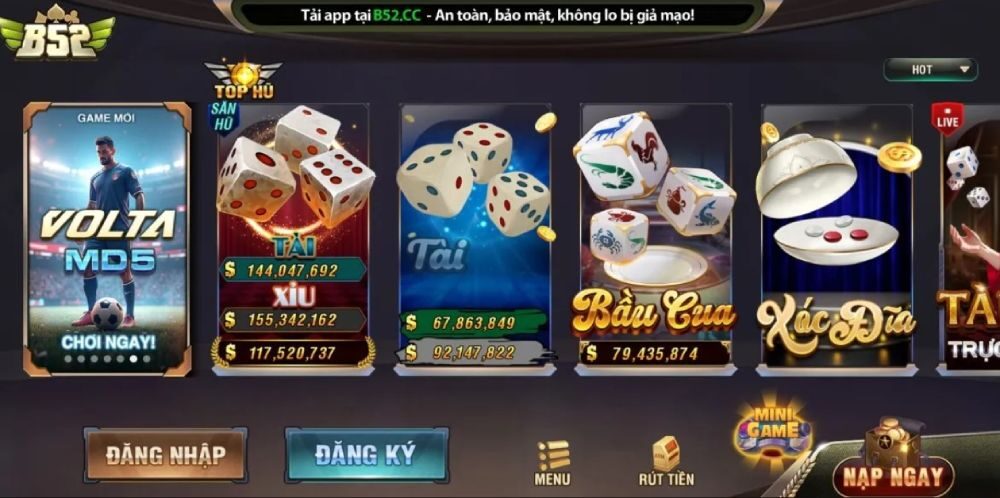 B52club cung cấp hơn 200 trò chơi cho cược thủ
